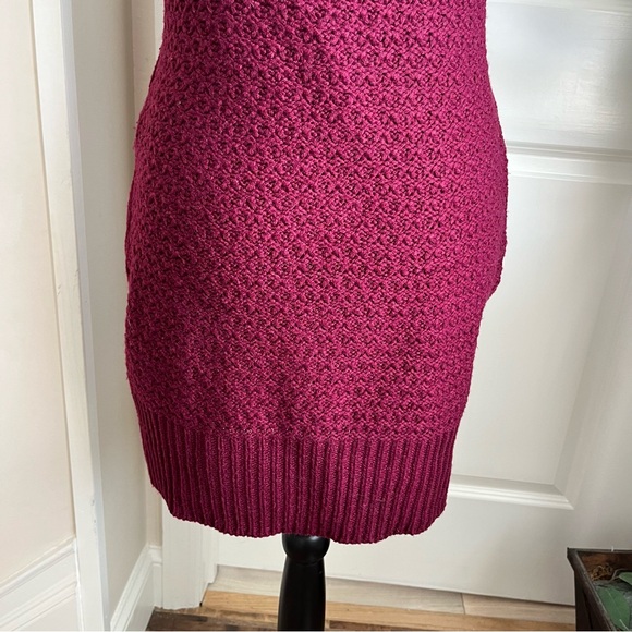 J.J. Basics Cable Knit Cowl Neck Cap Sleeve Sweater Dress Burgundy Sz L - Picture 14 of 16